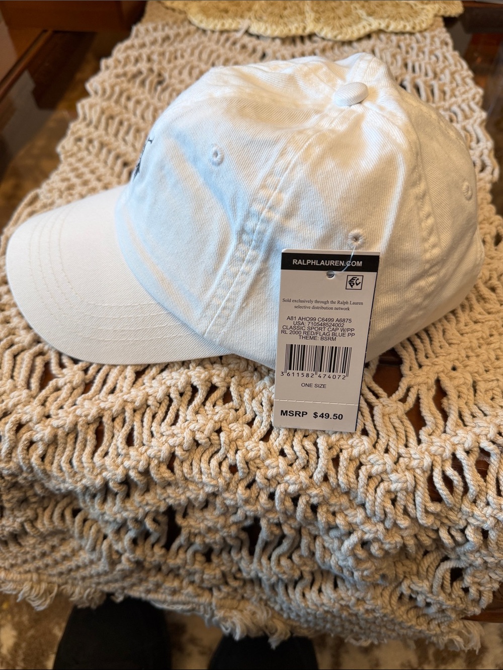 Polo by Ralph Lauren White Baseball Cap with Navy Polo Player Logo - Picture 3 of 5